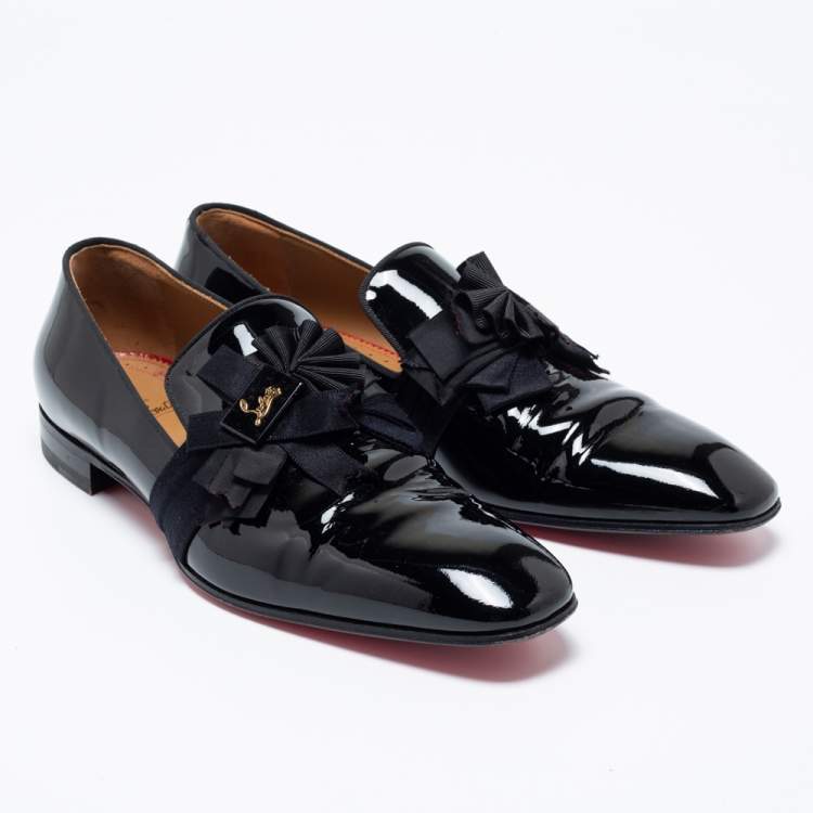 Pre Owned Christian Louboutin Black Patent Leather Ascot Boy Loafers Size 42.5