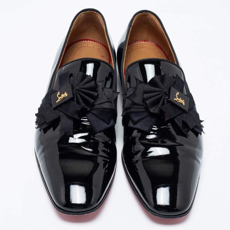 Pre Owned Christian Louboutin Black Patent Leather Ascot Boy Loafers Size 42.5