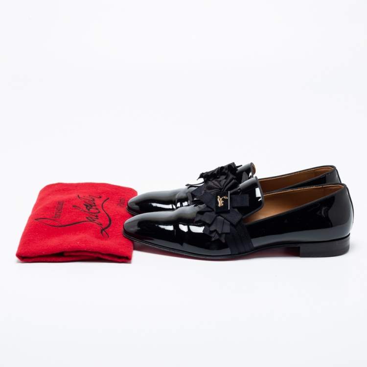 Pre Owned Christian Louboutin Black Patent Leather Ascot Boy Loafers Size 42.5