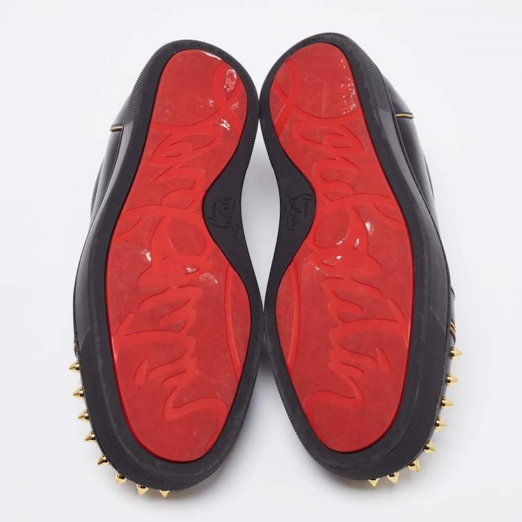 Pre Owned Christian Louboutin Black Leather Junior Louis Spike Low-Top Sneakers Size 39.5