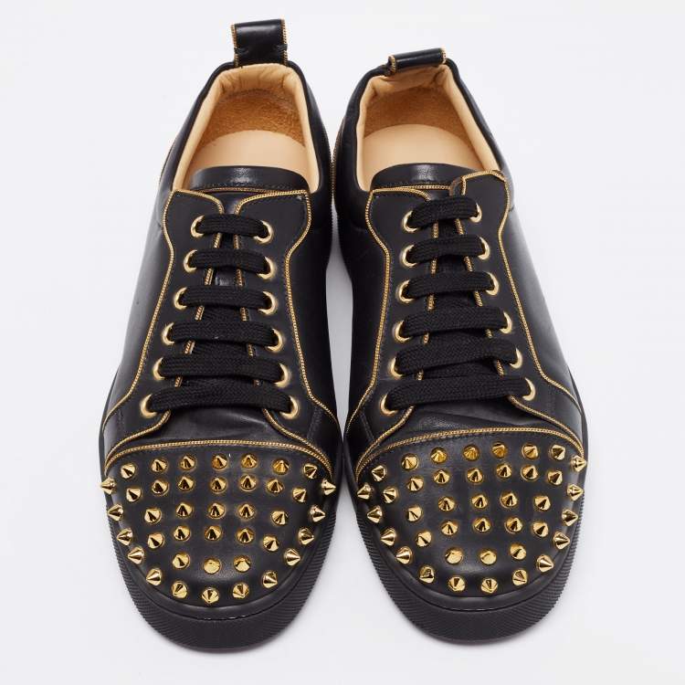 Pre Owned Christian Louboutin Black Leather Junior Louis Spike Low-Top Sneakers Size 39.5