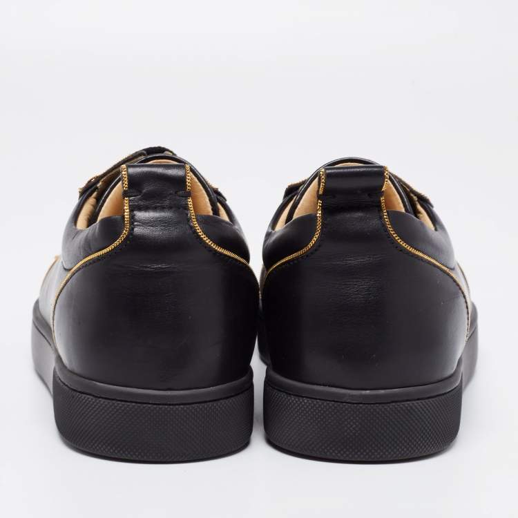 Pre Owned Christian Louboutin Black Leather Junior Louis Spike Low-Top Sneakers Size 39.5