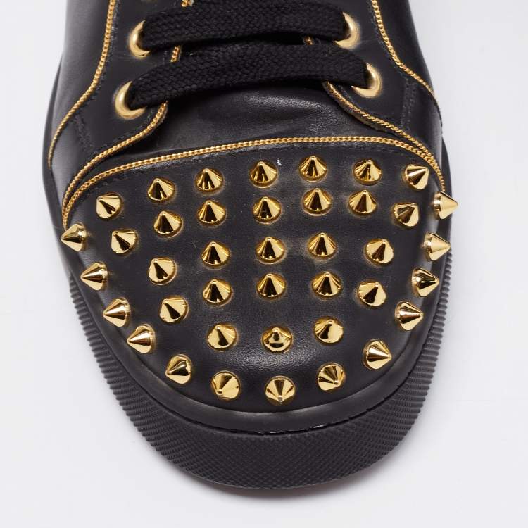 Pre Owned Christian Louboutin Black Leather Junior Louis Spike Low-Top Sneakers Size 39.5