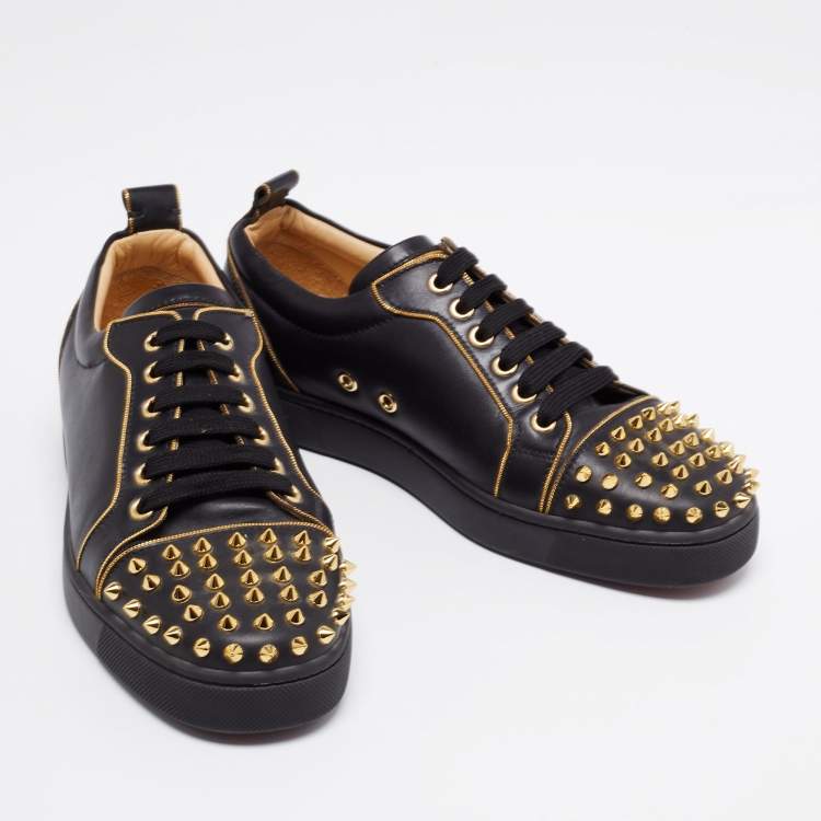 Pre Owned Christian Louboutin Black Leather Junior Louis Spike Low-Top Sneakers Size 39.5