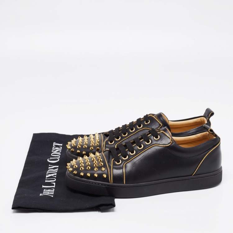 Pre Owned Christian Louboutin Black Leather Junior Louis Spike Low-Top Sneakers Size 39.5