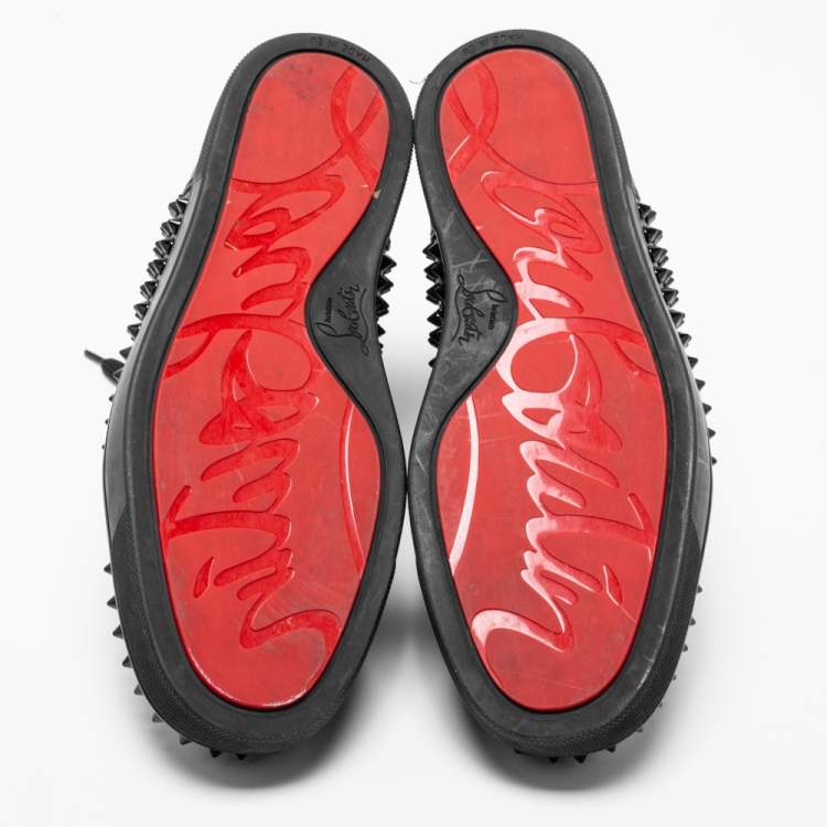 Pre Owned Christian Louboutin Black Leather Louis Spikes High-Top Sneakers Size 39.5