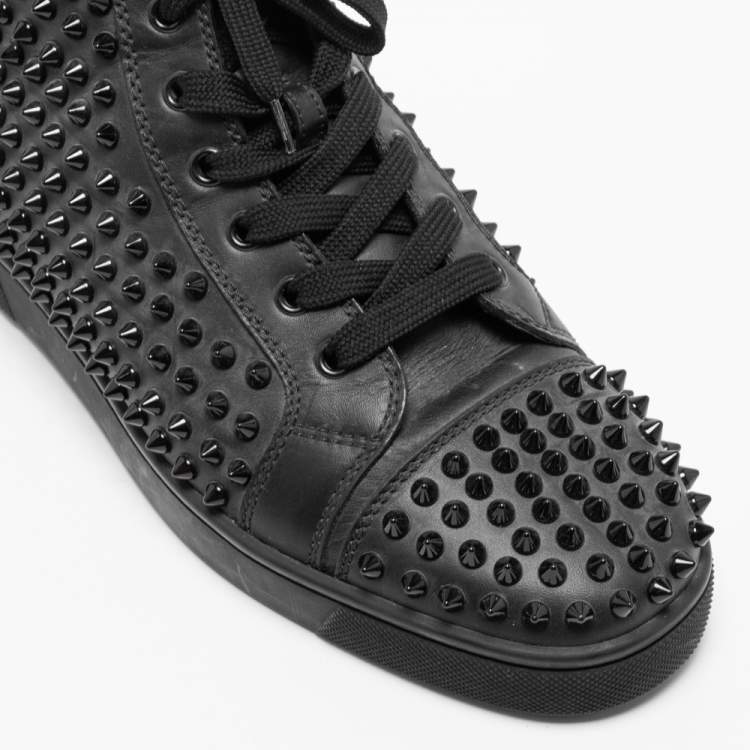 Pre Owned Christian Louboutin Black Leather Louis Spikes High-Top Sneakers Size 39.5