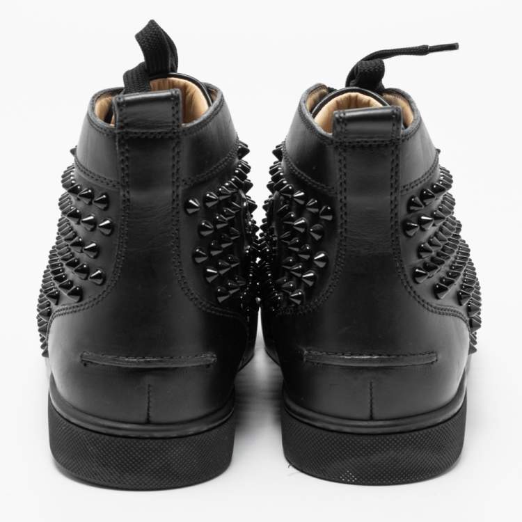 Pre Owned Christian Louboutin Black Leather Louis Spikes High-Top Sneakers Size 39.5