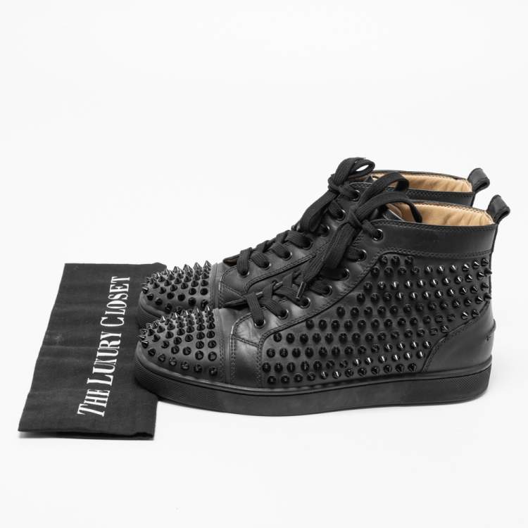 Pre Owned Christian Louboutin Black Leather Louis Spikes High-Top Sneakers Size 39.5