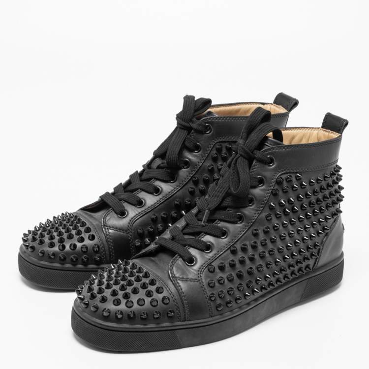 Christian Louboutin Black Leather Louis Spikes High-Top Sneakers Size 39.5  Christian Louboutin