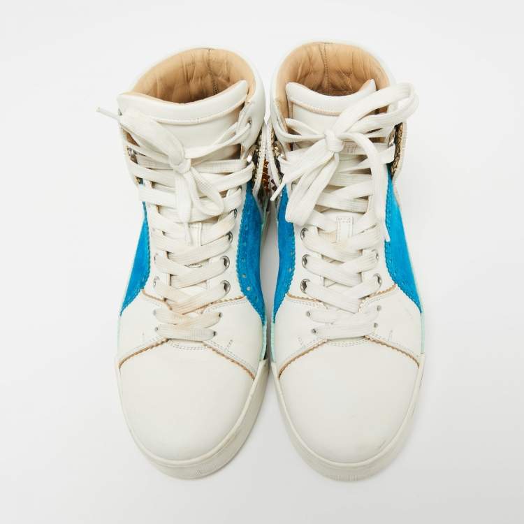 Pre Owned Christian Louboutin Multicolor Leather and Python Embossed Louboukick High Top Sneakers Size 40
