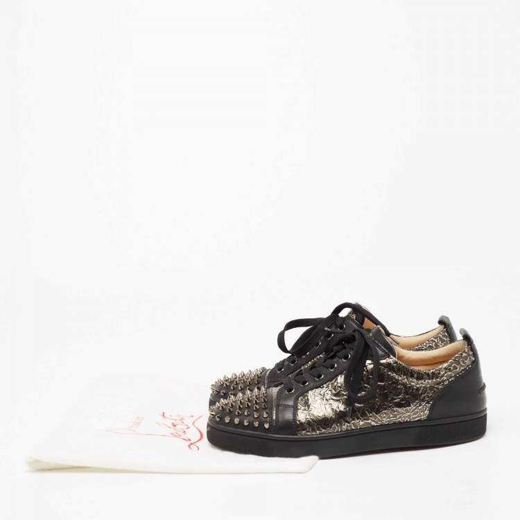 Pre Owned Christian Louboutin Black Leather Spike low Top Sneakers Size 40.5