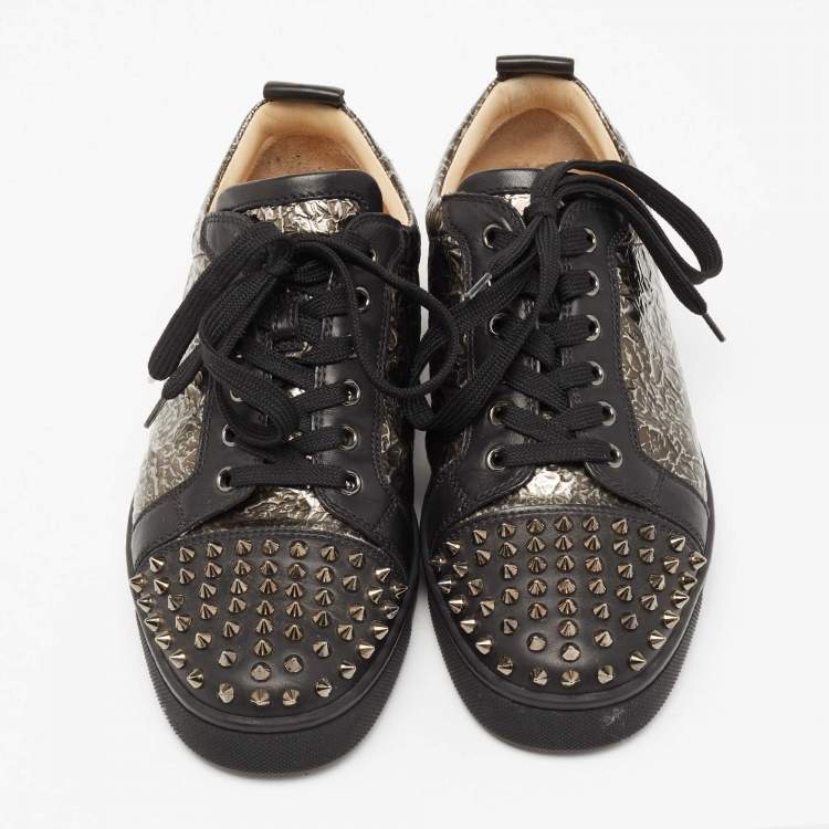 Pre Owned Christian Louboutin Black Leather Spike low Top Sneakers Size 40.5