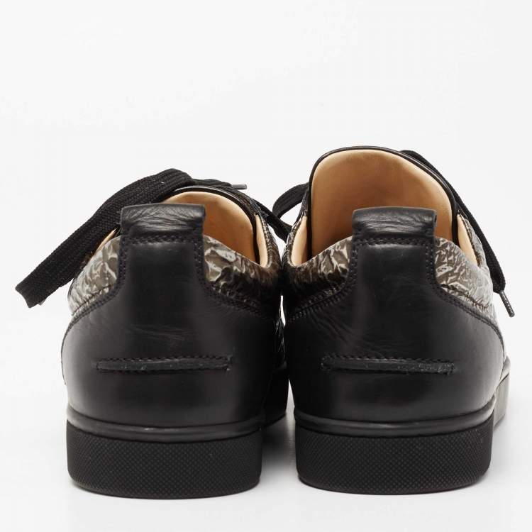 Pre Owned Christian Louboutin Black Leather Spike low Top Sneakers Size 40.5
