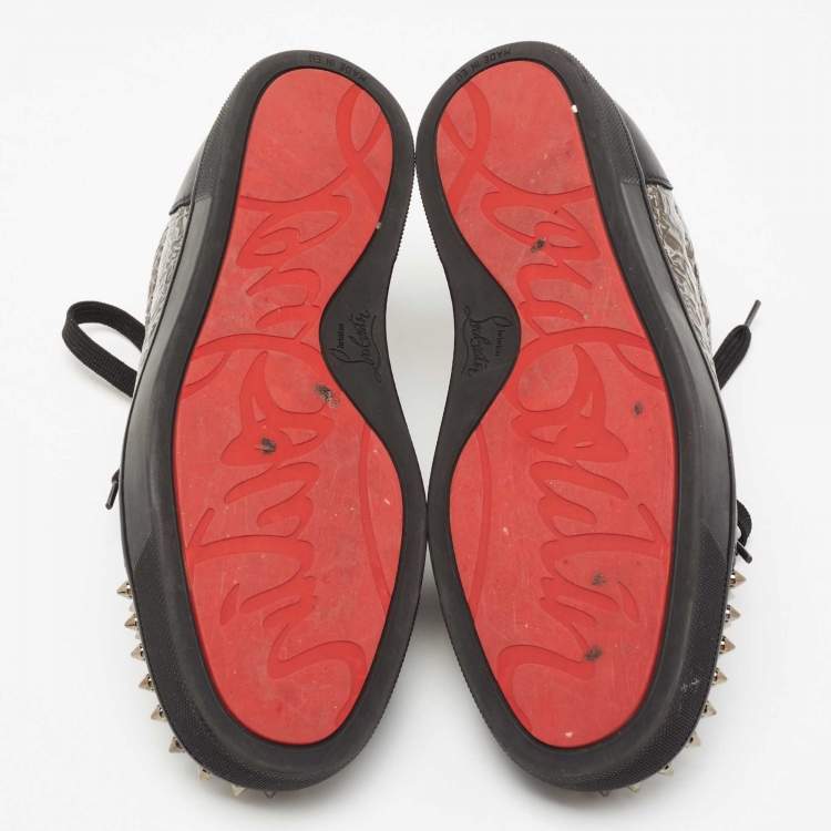 Pre Owned Christian Louboutin Black Leather Spike low Top Sneakers Size 40.5