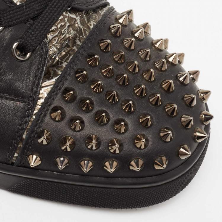 Pre Owned Christian Louboutin Black Leather Spike low Top Sneakers Size 40.5