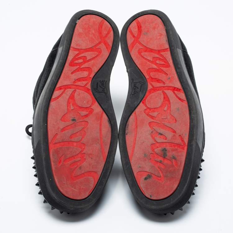 Pre Owned Christian Louboutin Black Suede Louis Junior Spikes High Top Sneakers  Size 45