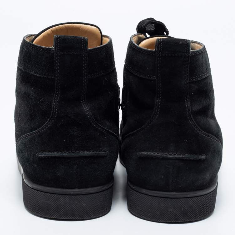 Pre Owned Christian Louboutin Black Suede Louis Junior Spikes High Top Sneakers  Size 45