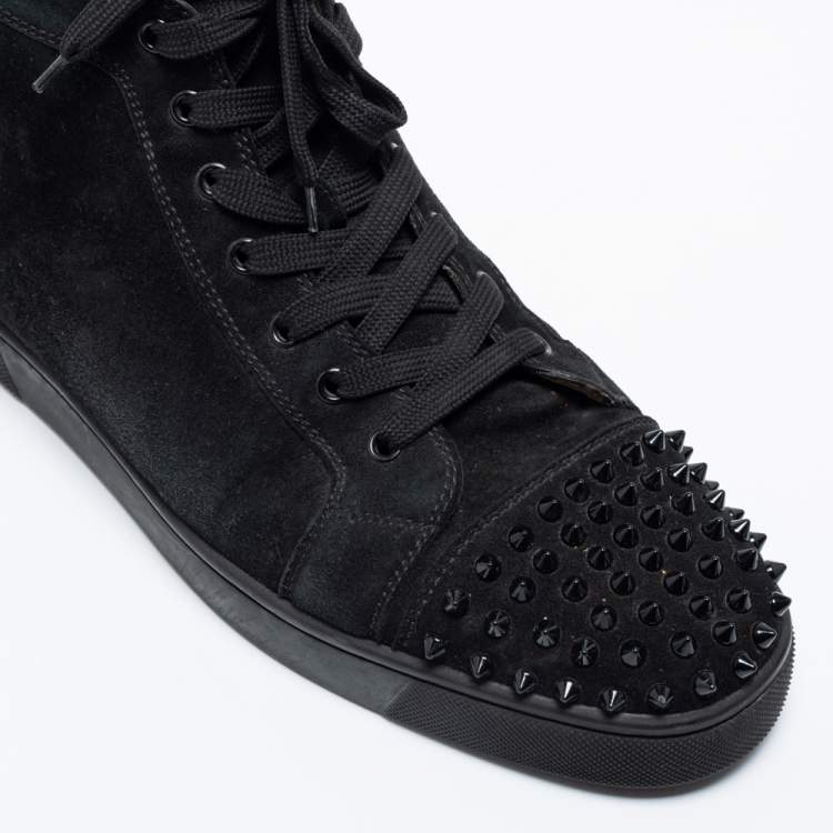 Pre Owned Christian Louboutin Black Suede Louis Junior Spikes High Top Sneakers  Size 45