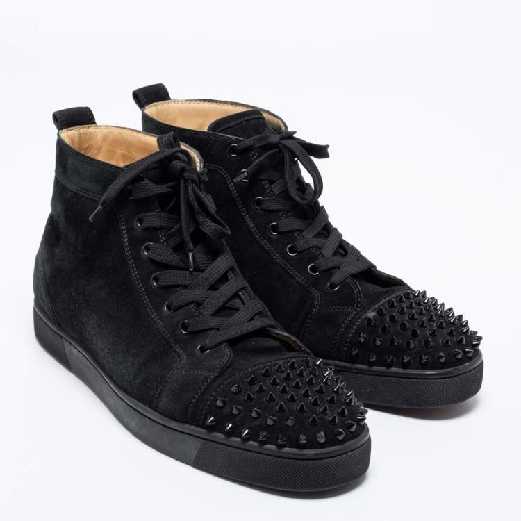 Pre Owned Christian Louboutin Black Suede Louis Junior Spikes High Top Sneakers  Size 45