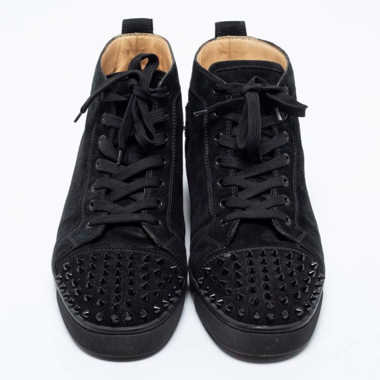 Pre Owned Christian Louboutin Black Suede Louis Junior Spikes High Top Sneakers  Size 45