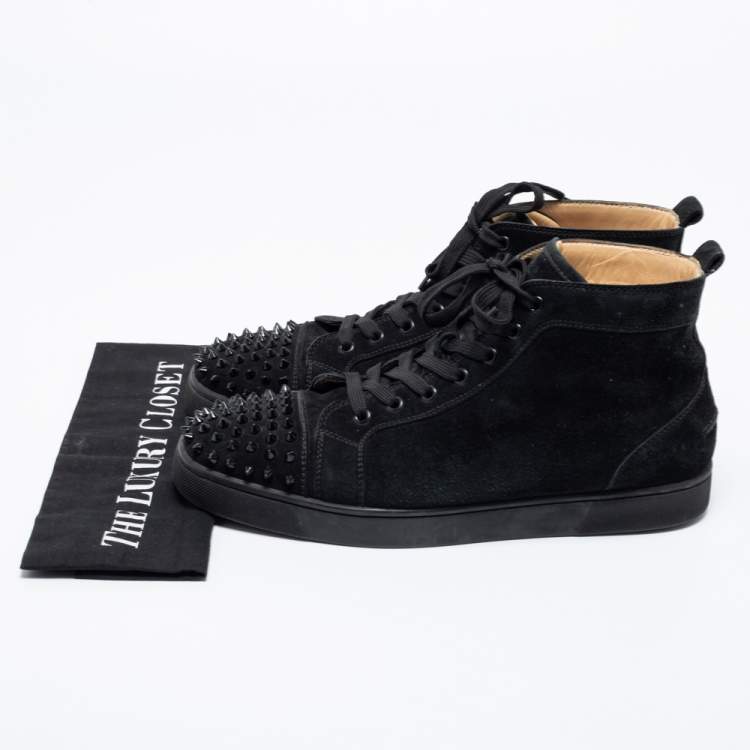 Pre Owned Christian Louboutin Black Suede Louis Junior Spikes High Top Sneakers  Size 45