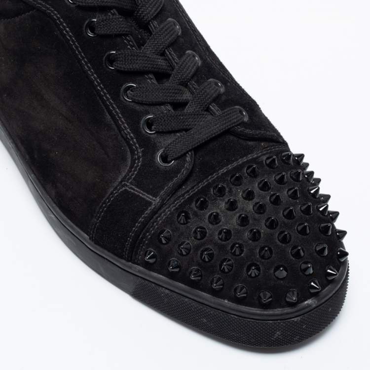 Pre Owned Christian Louboutin Black Suede Louis Junior Spikes Low-Top Sneakers Size 45 