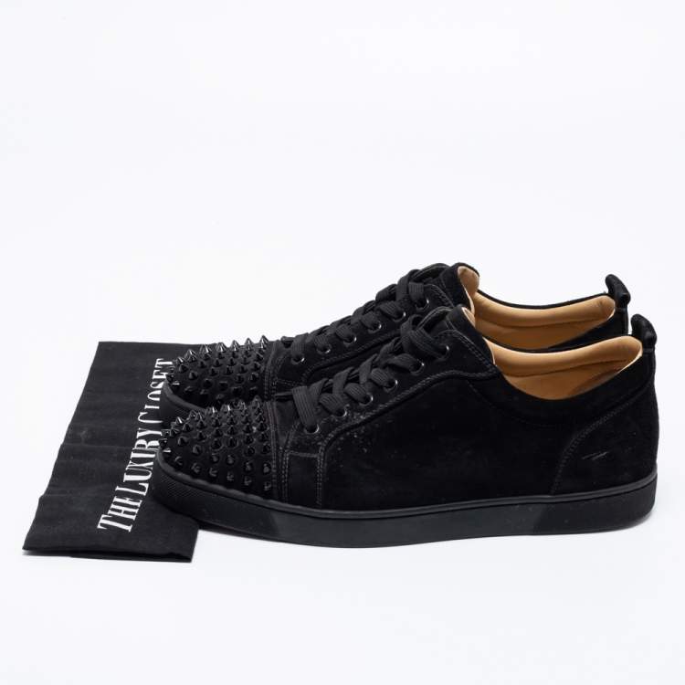 Pre Owned Christian Louboutin Black Suede Louis Junior Spikes Low-Top Sneakers Size 45 