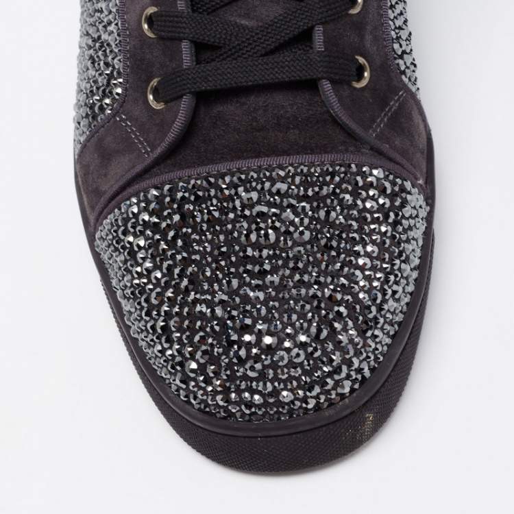 Pre Owned Christian Louboutin Dark Grey Suede Louis Strass High Top Sneakers Size 45