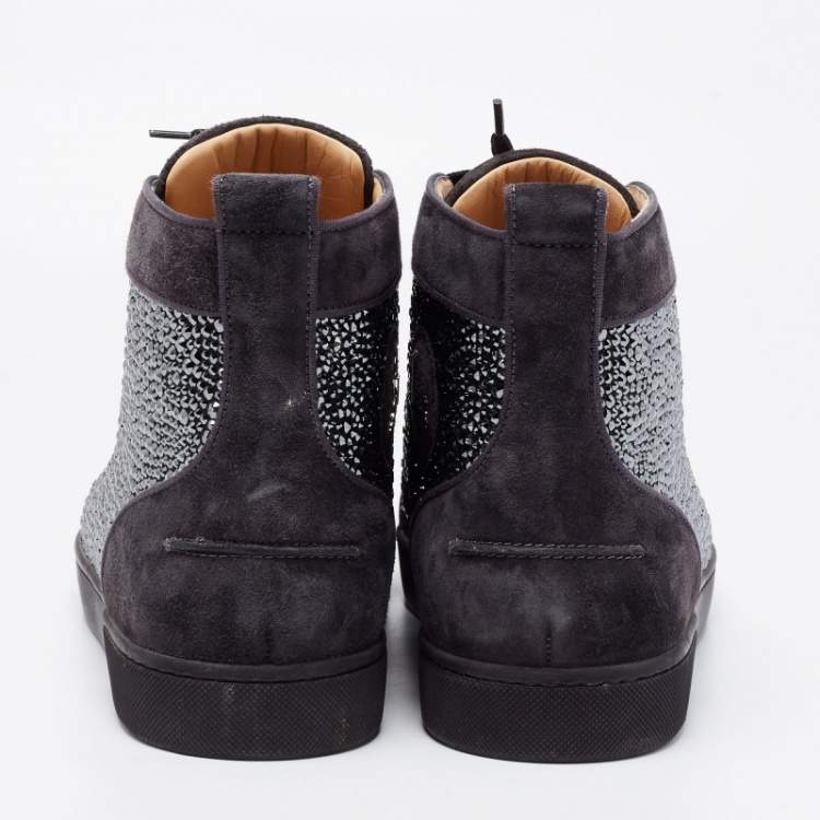 Pre Owned Christian Louboutin Dark Grey Suede Louis Strass High Top Sneakers Size 45