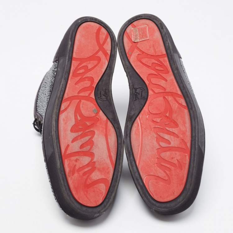 Pre Owned Christian Louboutin Dark Grey Suede Louis Strass High Top Sneakers Size 45