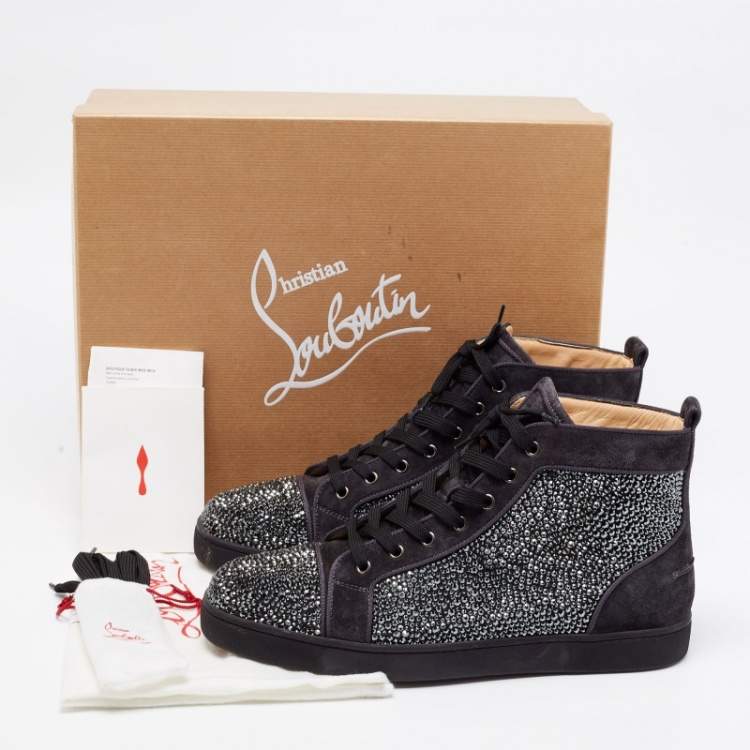 Pre Owned Christian Louboutin Dark Grey Suede Louis Strass High Top Sneakers Size 45