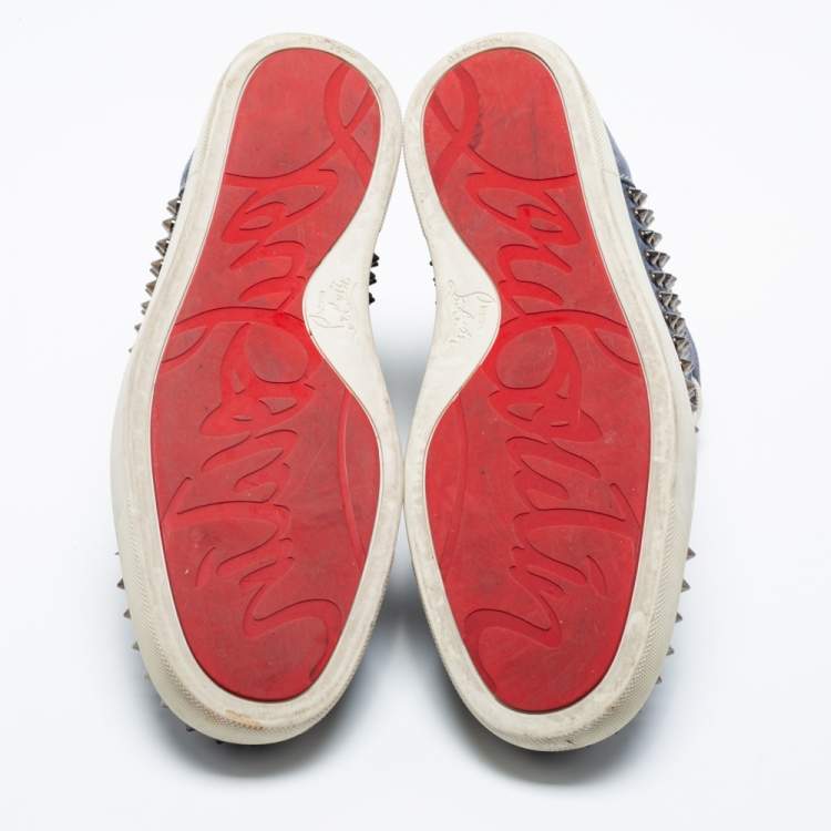 Pre Owned Christian Louboutin  Blue  Suede Louis Junior Spikes  High Top Sneakers Size 42