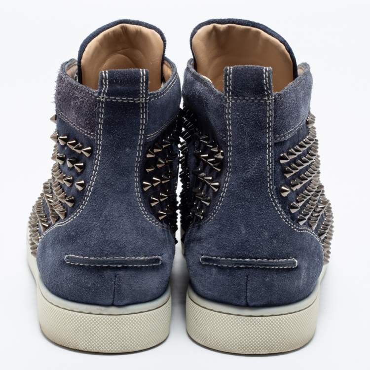 Pre Owned Christian Louboutin  Blue  Suede Louis Junior Spikes  High Top Sneakers Size 42
