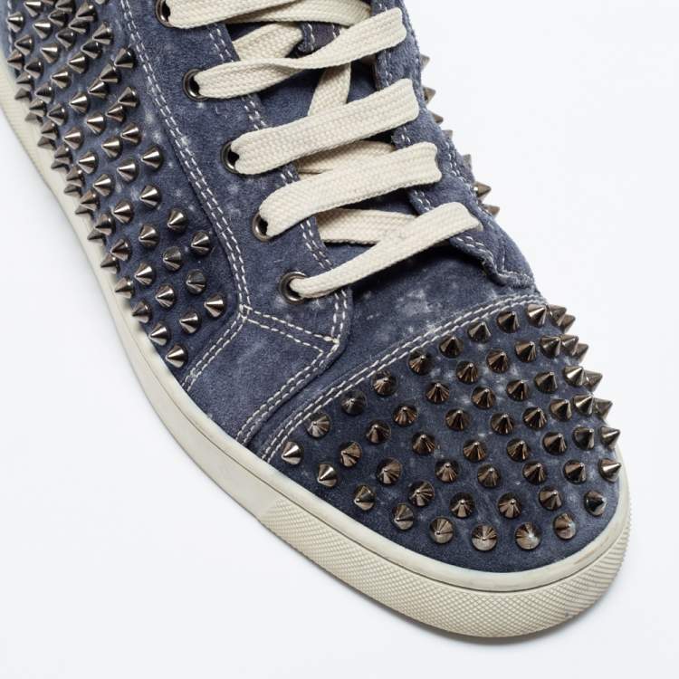 Pre Owned Christian Louboutin  Blue  Suede Louis Junior Spikes  High Top Sneakers Size 42