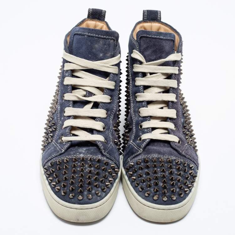Pre Owned Christian Louboutin  Blue  Suede Louis Junior Spikes  High Top Sneakers Size 42