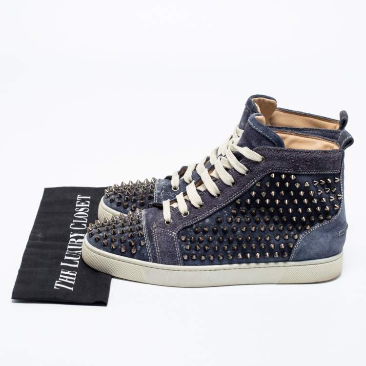 Pre Owned Christian Louboutin  Blue  Suede Louis Junior Spikes  High Top Sneakers Size 42