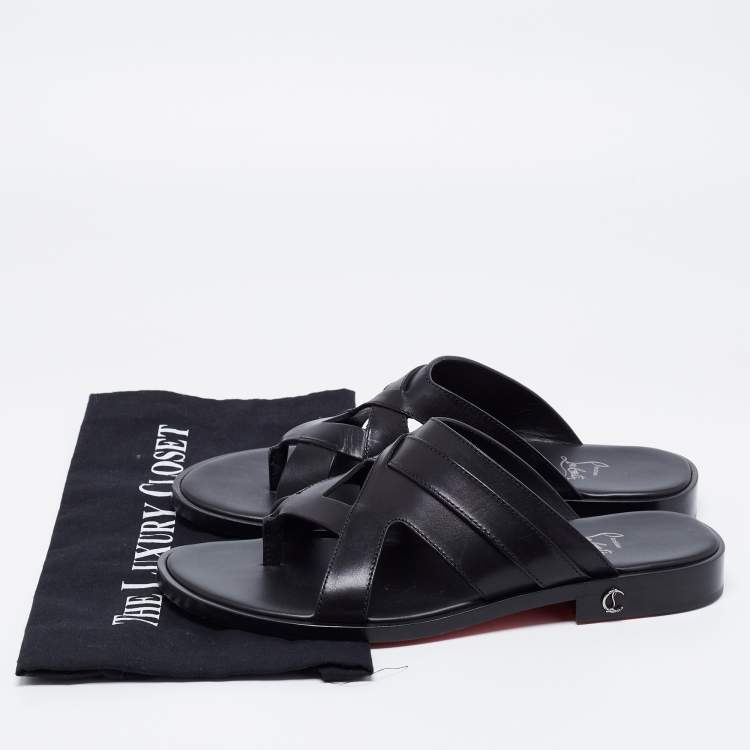 Pre Owned Christian Louboutin Black Leather Sinouhe Thong Flat Sandals Size 41