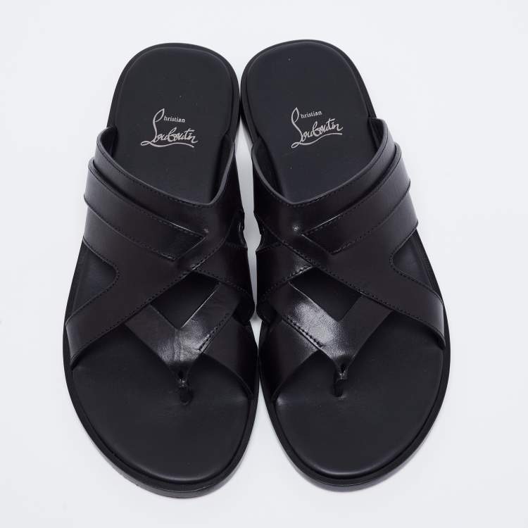 Pre Owned Christian Louboutin Black Leather Sinouhe Thong Flat Sandals Size 41