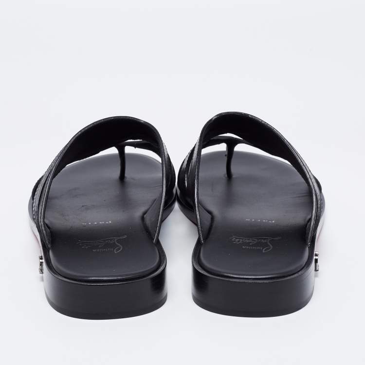 Pre Owned Christian Louboutin Black Leather Sinouhe Thong Flat Sandals Size 41