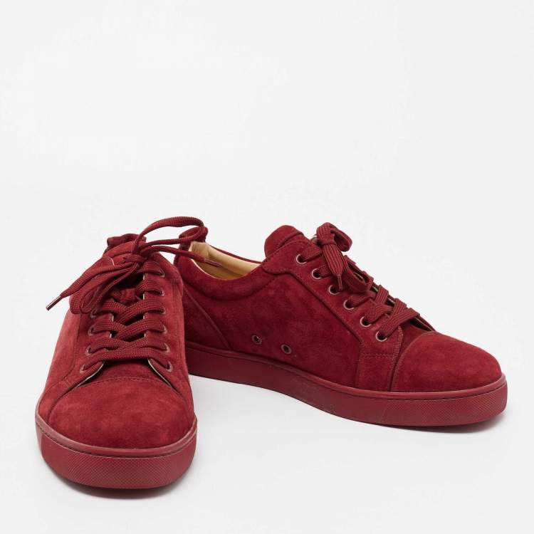 Pre Owned Christian Louboutin Burgundy Suede Louis Junior Sneakers Size 41.5