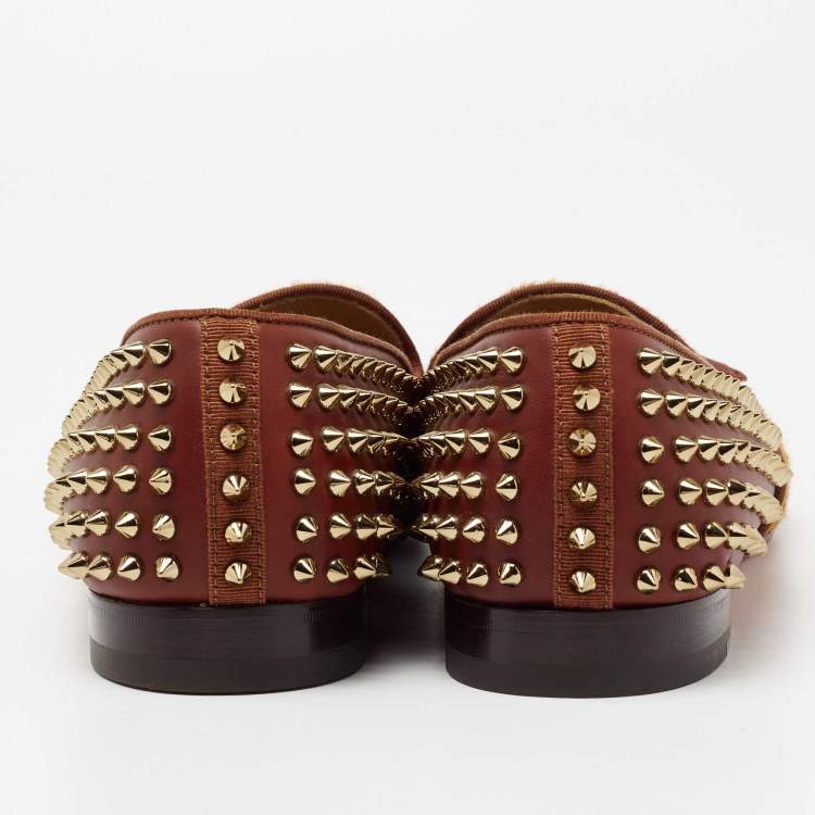 Pre Owned Christian Louboutin Two Tone Calf Hair And Leather  Spike Loafers Size 42.5