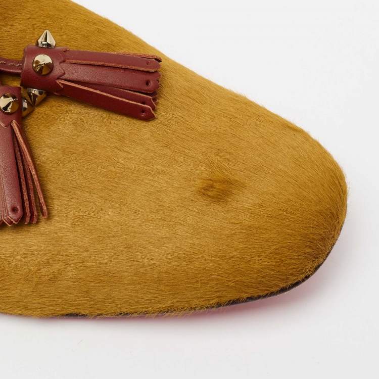 Pre Owned Christian Louboutin Two Tone Calf Hair And Leather  Spike Loafers Size 42.5