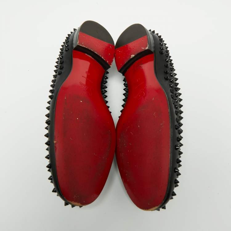 Pre Owned Christian Louboutin Black Leather Rollerboy Spikes Loafers 43