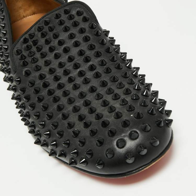 Pre Owned Christian Louboutin Black Leather Rollerboy Spikes Loafers 43