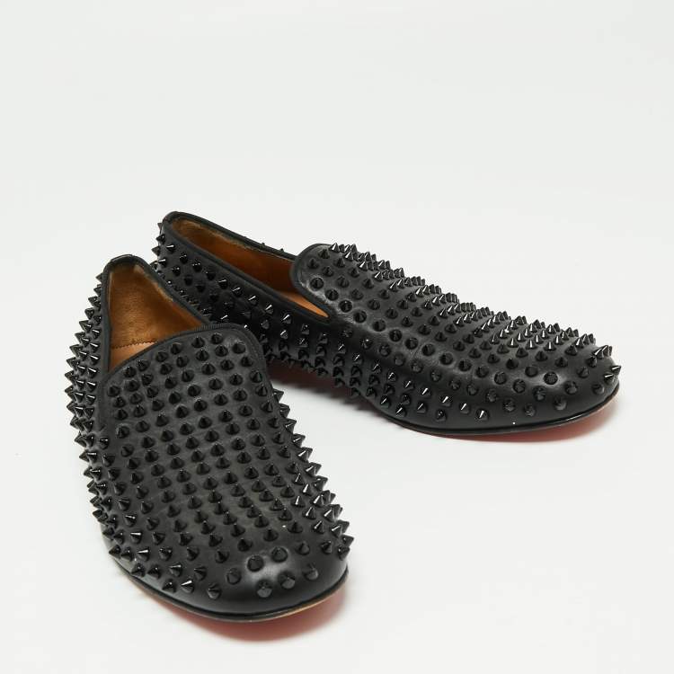 Pre Owned Christian Louboutin Black Leather Rollerboy Spikes Loafers 43