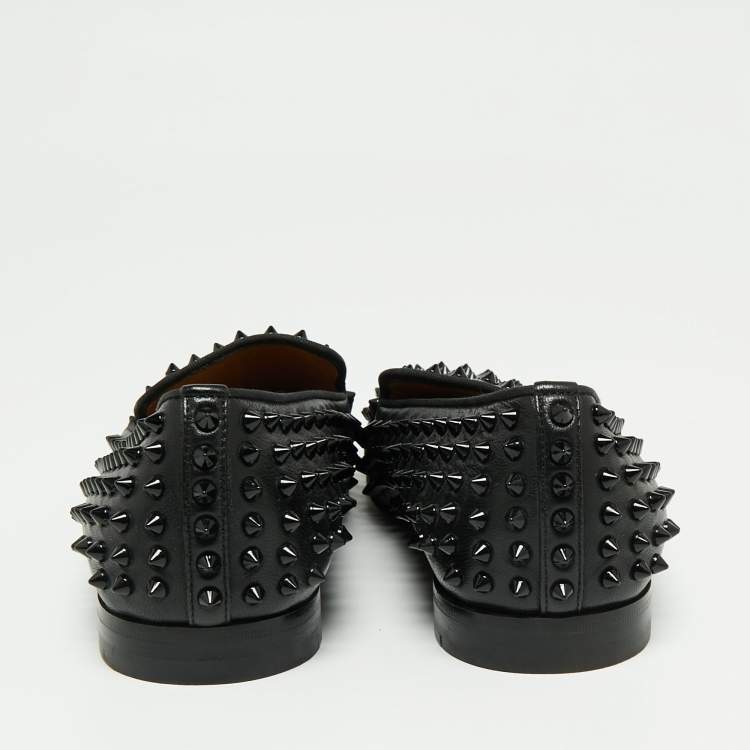 Pre Owned Christian Louboutin Black Leather Rollerboy Spikes Loafers 43