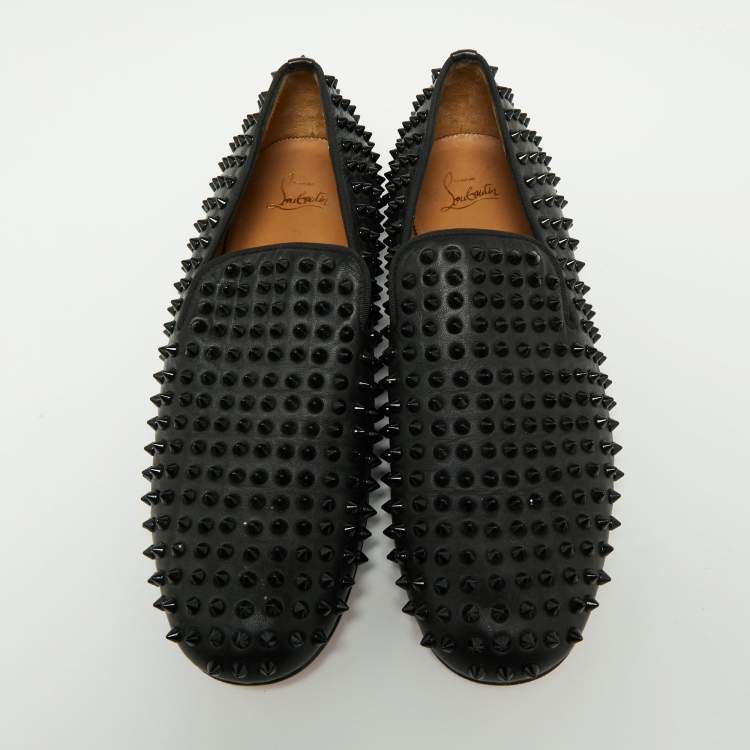 Pre Owned Christian Louboutin Black Leather Rollerboy Spikes Loafers 43