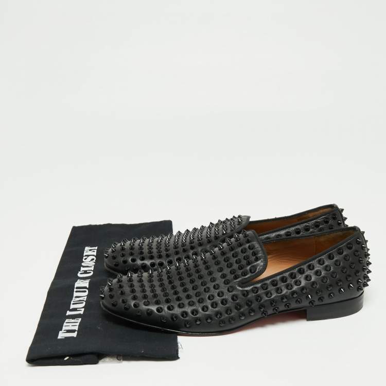 Pre Owned Christian Louboutin Black Leather Rollerboy Spikes Loafers 43