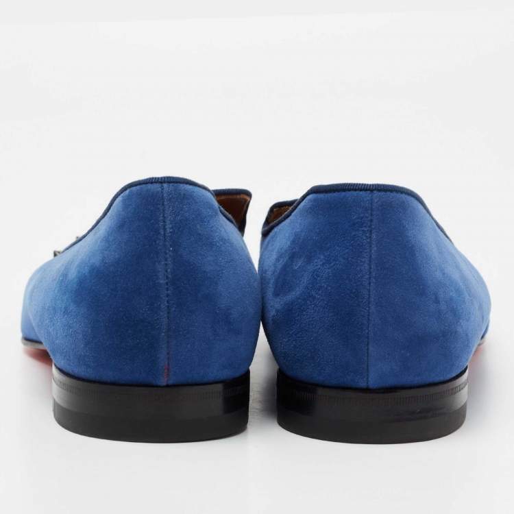 Pre Owned Christian Louboutin Blue/Black Suede and Patent Leather Harvanana Spiked Smoking Slippers Size 42
